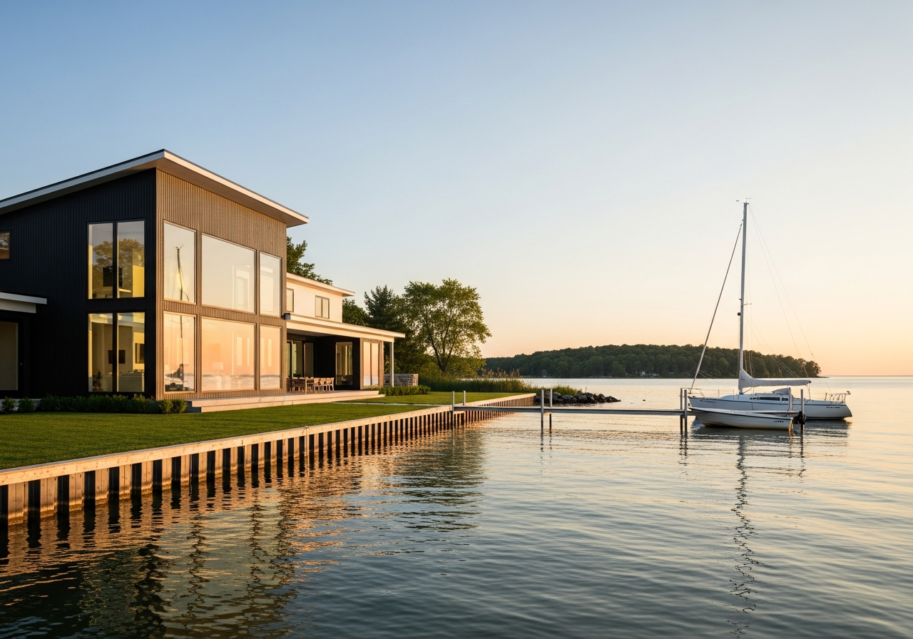 Modern four-bedroom lakefront home with private dock